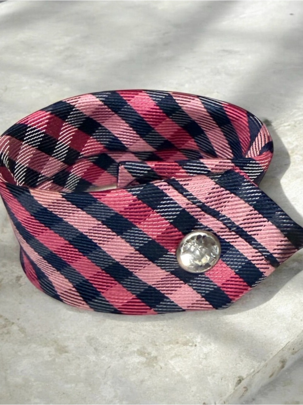 Vibrant Pink & Navy Striped Tie Bracelet